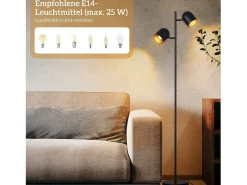 NETTLIFE Lámpara de pie 2 bombillas de metal dorado E14 Lámpara de pie industrial retro Negro Discount