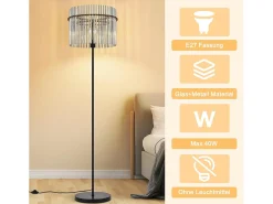 NETTLIFE Lámpara De Pie-Lámpara de pie negra con pantalla de cristal – Lámpara de pie E27 con interruptor de pie, estilo moderno (bombilla no incluida) Negro