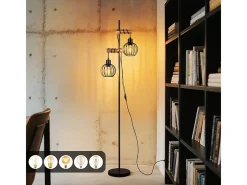 NETTLIFE Lámpara De Pie-Lámpara de pie negra para salón, de madera, estilo vintage, de metal, con 2 bombillas e interruptor, casquillo E27, 152 cm (sin bombilla). Marru00f3n