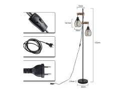Outlet NETTLIFE Lámpara de pie para salón, color : lámpara de pie industrial de metal y madera, E27, 2 luces, pantalla de jaula, 152 cm (sin bombilla). Negro