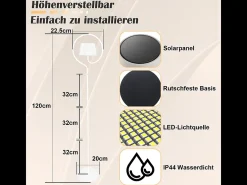 Hot NETTLIFE Lámpara de pie solar para exterior de 120 cm regulable: lámpara de pie LED para salón con batería recargable USB-C, blanca, inalámbrica Blanco
