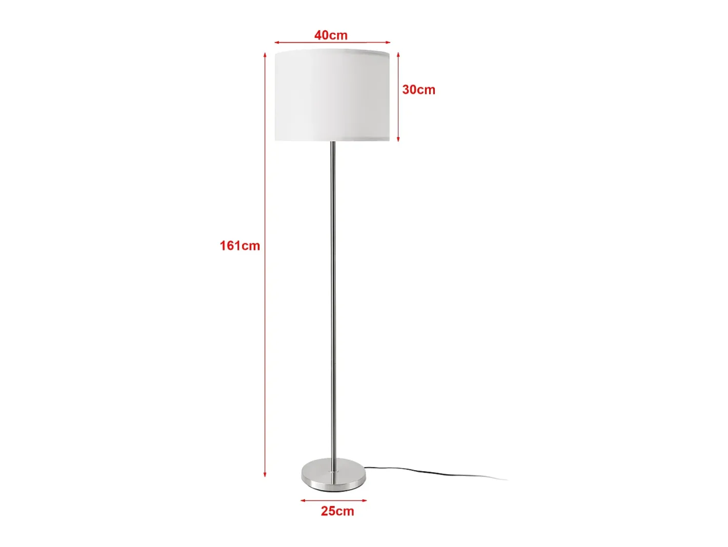 Helloshop26 Lámpara De Pie-Lámpara de pie Tamworth E27 161 cm de alto plata y blanco 03_0007323 Gris