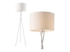 Helloshop26 Lámpara De Pie-Lámpara de pie trípode moderna base de metal y tela 154 cm de alto color 03_0005254 Blanco