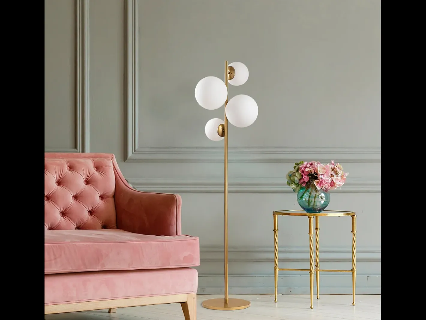 Hot Concept-Usine Lámpara de Pie Vintage Dorada con 4 Elegantes Luces para Dormitorio Salón Oficina Dorado