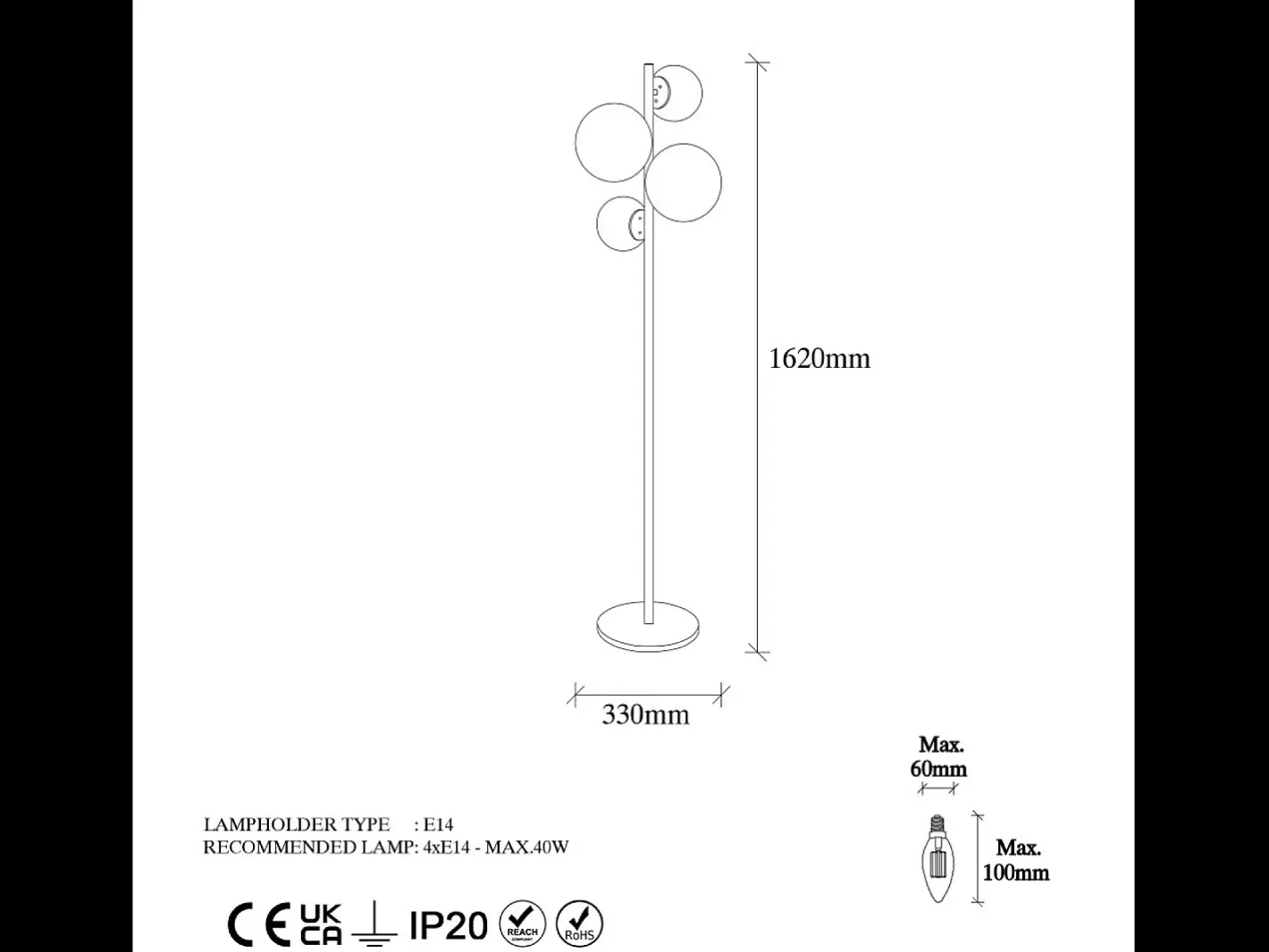 Hot Concept-Usine Lámpara de Pie Vintage Dorada con 4 Elegantes Luces para Dormitorio Salón Oficina Dorado