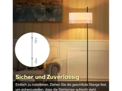 Online NETTLIFE Lámpara de pie vintage para salón: lámpara de pie de tela blanca con interruptor E27, estilo rústico retro para dormitorio (bombilla no incluida). Negro