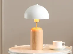 OZAIA Lámpara de sobremesa de madera y metal - D. 20 x Alt. 35,5 cm - Natural y blanco - TANTA Color natural claro / Blanco Sale
