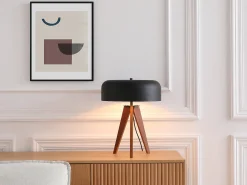 OZAIA Lámpara de sobremesa madera y negro D.36 x Alt.45 cm - PAVICO Negro / Color natural oscuro Outlet
