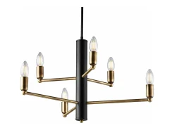 Lámpara Suspendida-Lámpara de suspensión Isak en hierro lacado con acabados en latón bruñido cepillado 6 luces H.66 Ø53 BL311-6-NR Negro