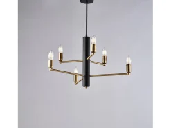 Lámpara Suspendida-Lámpara de suspensión Isak en hierro lacado con acabados en latón bruñido cepillado 6 luces H.66 Ø53 BL311-6-NR Negro