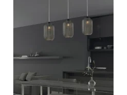 Lámpara de suspensión Krizia en hierro lacado negro con cable orientable y difusor de cristal soplado espejo con dec. 1 línea ligera en relieve Gris Best
