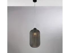 Lámpara de suspensión Krizia en hierro lacado negro con cable orientable y difusor de cristal soplado espejo con dec. 1 línea ligera en relieve Gris Best