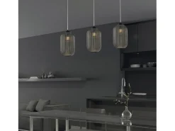 Lámpara de suspensión Krizia en hierro lacado negro con cable orientable y difusor de cristal soplado espejo con dec. 1 línea ligera en relieve Gris Best