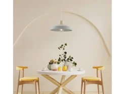 Lámpara Suspendida-Lámpara de suspensión Portland en hierro lacado con difusor de hormigón d. 40 y madera con cable eléctrico regulable 1 luz 100 Ø40 Gris