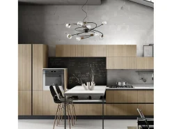 Lámpara Suspendida-Lámpara de suspensión Vortex en hierro lacado con acabados en latón bruñido cepillado y cable de acero orientable 8 luces 133 Ø70 BL219-8-NR Negro