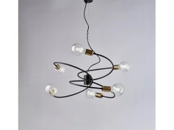 Lámpara de suspensión Vortex en hierro lacado con acabados en latón bruñido cepillado y cable de acero orientable 6 luces 130 Ø55 BL219-6-NR Negro Sale
