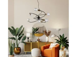 Lámpara de suspensión Vortex en hierro lacado con acabados en latón bruñido cepillado y cable de acero orientable 6 luces 130 Ø55 BL219-6-NR Negro Sale
