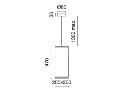 Plafón-Lámpara de techo AKIRO estilo moderno - Ancho 20 x Alt. 130 cm máx.- pantalla Alt. 47 cm - E27 15W - IP20 - Acero y lino - saco Negro