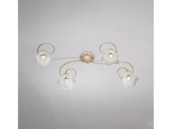 Lámpara de techo Alice en hierro lacado marfil con decoración. Difusores de oro antiguo y cristal d. 14 alabastro blanco 4 luces L. 87 X 40 Dorado Discount
