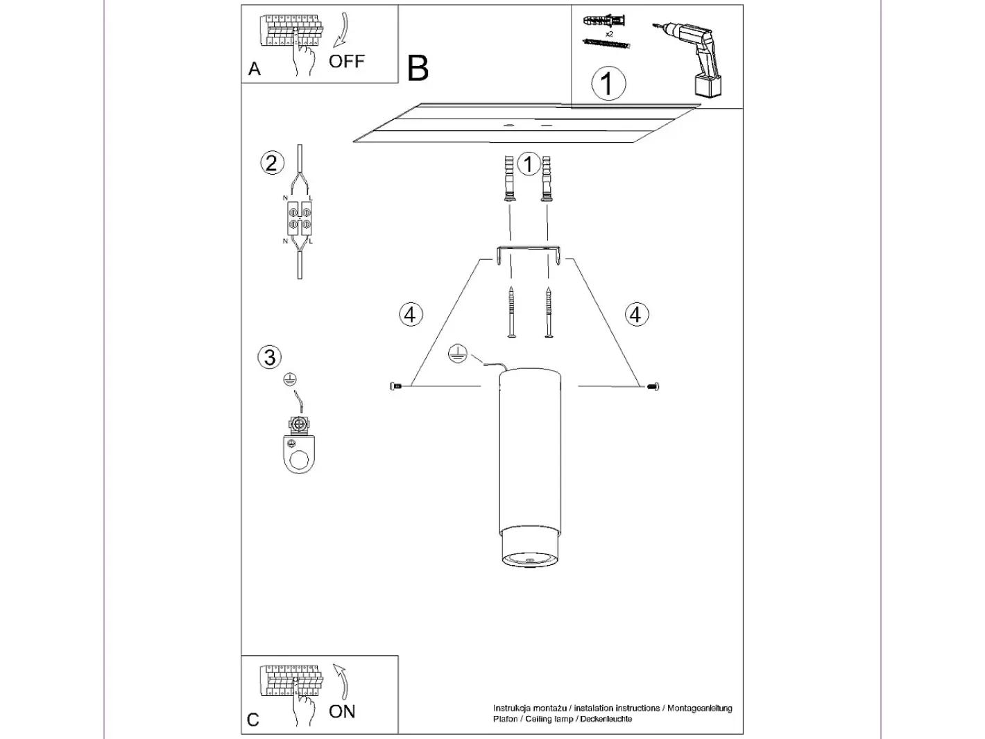 Sollux Lighting Plafón-Lámpara de techo Alvor moderno de acero - 1 fuentes luminosas 4000K - L.6 x A.22,5 cm - /cromo Negro