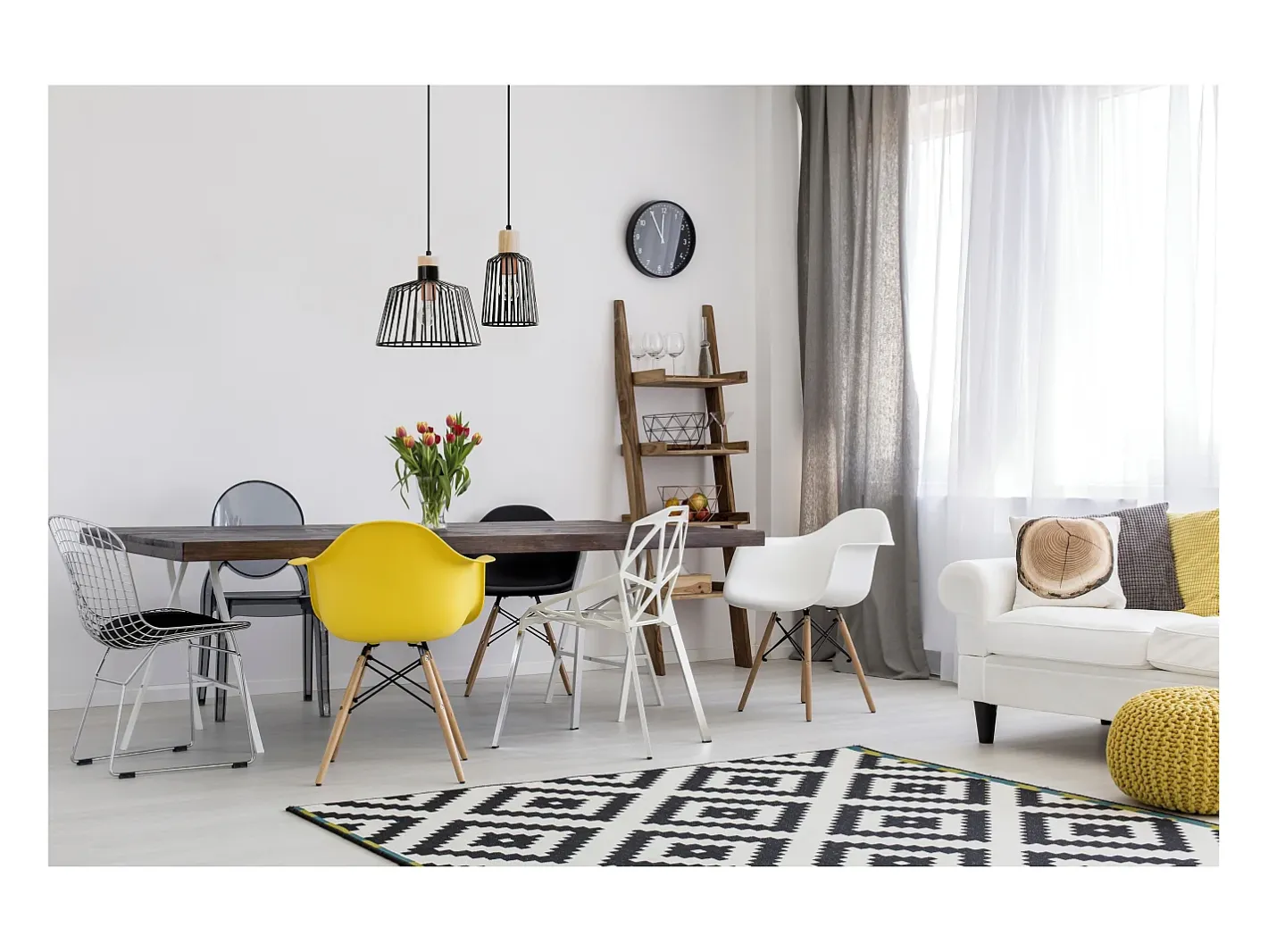 Plafón-Lámpara de techo BAGUET estilo moderno - Alt. 120 cm x D.ø30 cm- E27 42W - ip20 - acero y madera - Negro