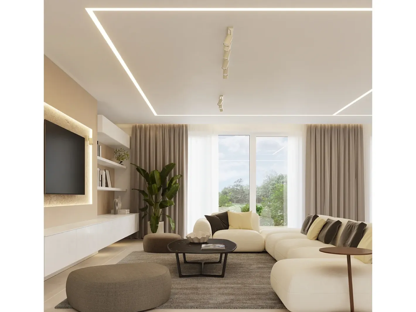 Sollux Lighting Plafón-Lámpara de techo Briix moderno de acero - 2 fuentes luminosas 3000K - L.30 x A.17 cm - Beige