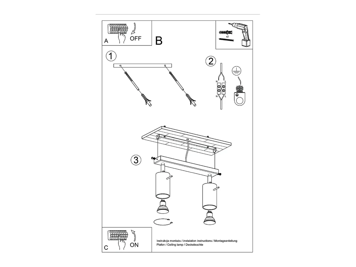 Sollux Lighting Plafón-Lámpara de techo Briix moderno de acero - 2 fuentes luminosas 3000K - L.30 x A.17 cm - Beige