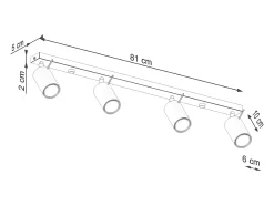 Sollux Lighting Plafón-Lámpara de techo Briix moderno de acero - 4 fuentes luminosas 3000K - L.81 x A.17 cm - Beige