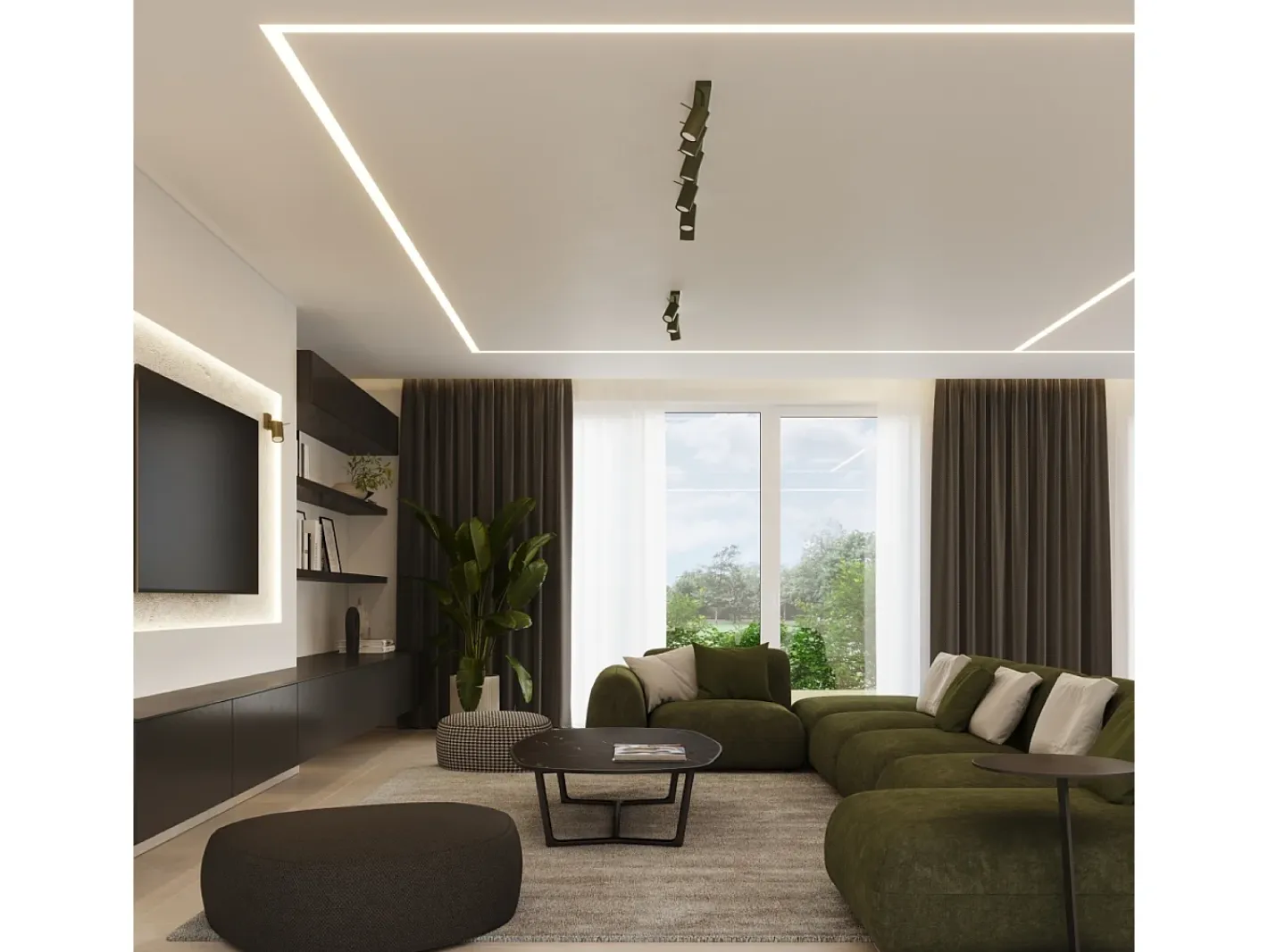 New Sollux Lighting Lámpara de techo Briix moderno de acero - 4 fuentes luminosas 3000K - L.81 x A.17 cm - oliva Verde