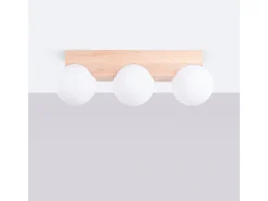 Sollux Lighting Lámpara De Techo Bulbo Moderno De Madera/Vidrio - 3 Fuentes Luminosas - L.46 X A.16 Cm - Madera Natural/ Blanco Best