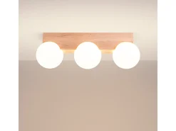 Sollux Lighting Lámpara De Techo Bulbo Moderno De Madera/Vidrio - 3 Fuentes Luminosas - L.46 X A.16 Cm - Madera Natural/ Blanco Best