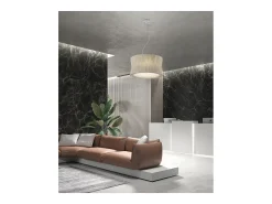 Lámpara de techo CORA estilo clásico - pantalla cinta plisada- D. ø59 cm x 3x E27 60W - acero y - IP20 Beige Outlet