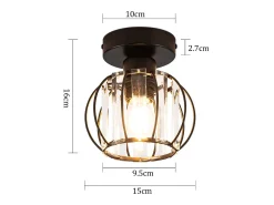 NETTLIFE Plafón-Lámpara de techo de cristal moderna E27, lámpara de cocina vintage con marco de metal Negro