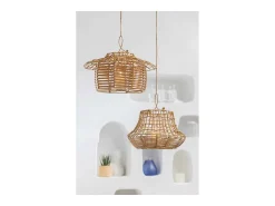 J-Line Lámpara de techo de imitación de ratán en plástico natural de 33x33x33 cm Beige New