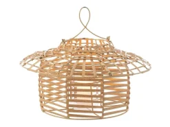J-Line Lámpara de techo de imitación de ratán en plástico natural de 40x40x30 cm Beige New