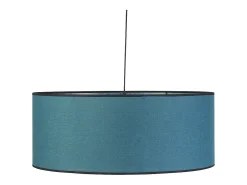 Discount Miliboo Lámpara de techo de lino pavo y rafia 50 cm de diám. TRAVES Azul
