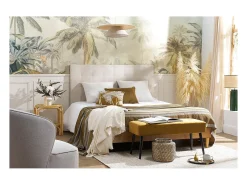 Miliboo Lámpara de techo de lino y rafia natural 55 cm AZAMI Beige Best