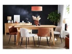 Discount Miliboo Lámpara de techo de lino color ladrillo y rafia 50 cm de diám. TRAVES Naranja