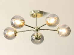 OZAIA Plafón-Lámpara de techo de metal y vidrio ahumado brillante - 5 globos - D. 58,5 x Alt. 21 cm - Dorado - SOFIA Gris / Dorado