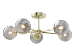 OZAIA Plafón-Lámpara de techo de metal y vidrio ahumado brillante - 5 globos - D. 58,5 x Alt. 21 cm - Dorado - SOFIA Gris / Dorado