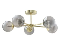 OZAIA Plafón-Lámpara de techo de metal y vidrio ahumado brillante - 5 globos - D. 58,5 x Alt. 21 cm - Dorado - SOFIA Gris / Dorado