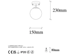 OZAIA Plafón-Lámpara de techo de metal con globo - D. 15 x H. 23 cm - BARLATI Dorado