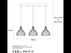 Sale Concept-Usine Lámpara de techo de metal MARIE - 3 luces, diseño moderno y minimalista Negro