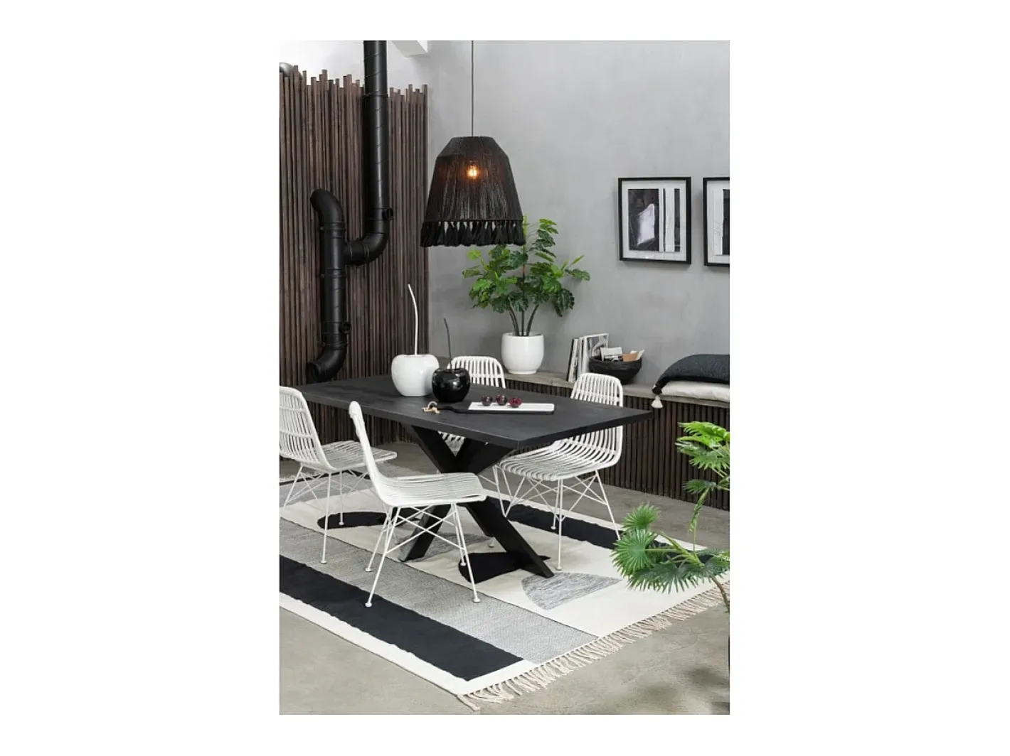J-Line Plafón-Lámpara de techo de yute 53x53x53 cm Negro