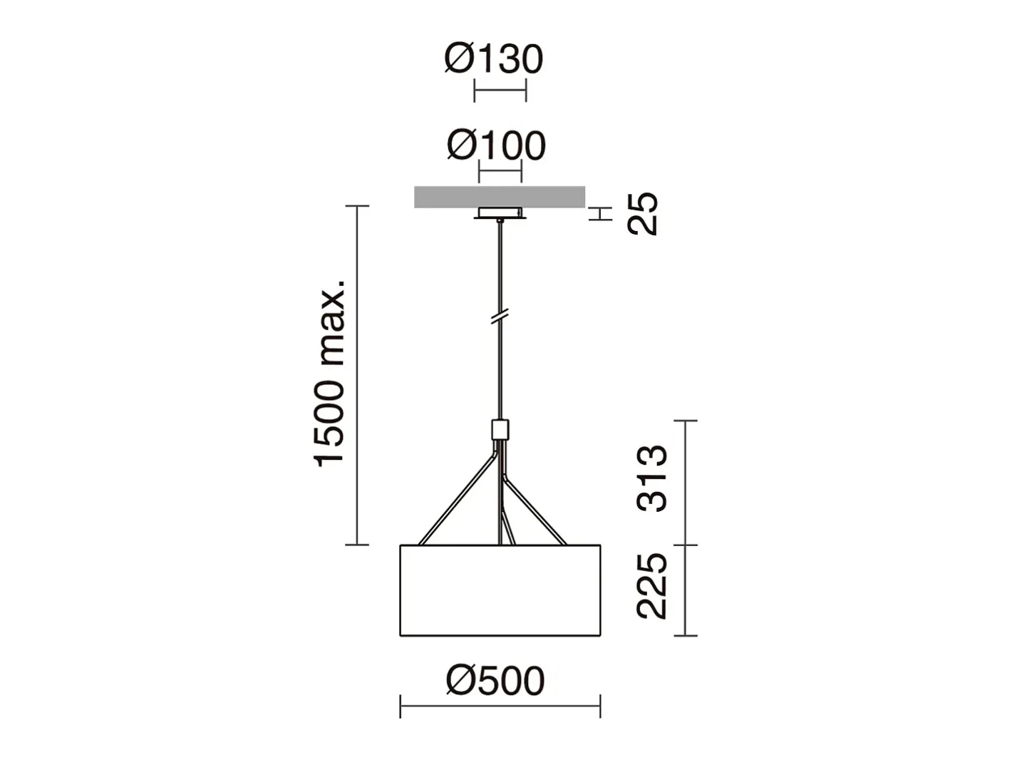 Online Lámpara de techo DIAGONAL estilo moderno - Alt. 150 cm - 3x E27 13W -pantalla sintética ø50 cm - acero y - IP20 - interior Blanco