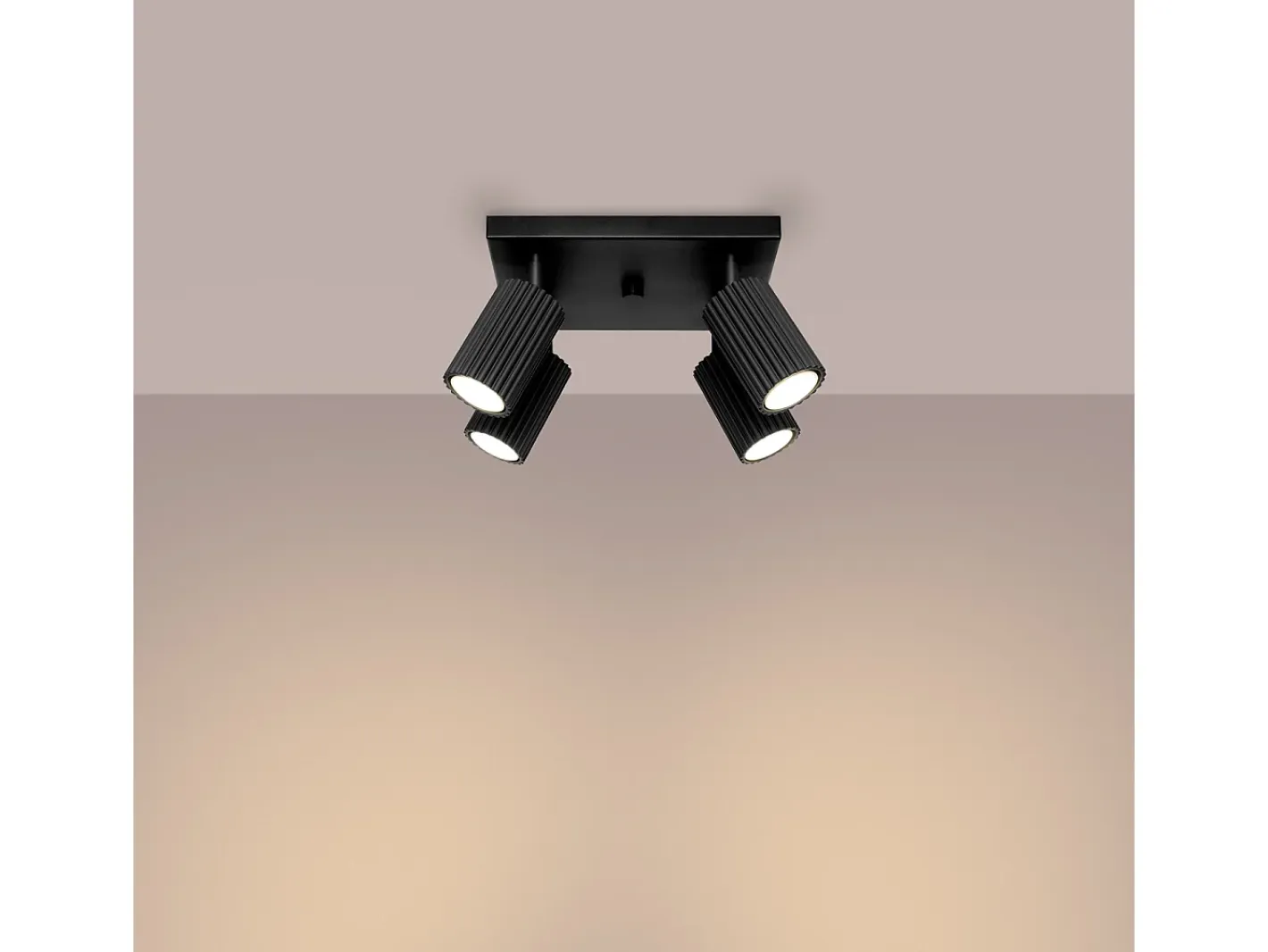 Sollux Lighting Plafón-Lámpara de techo Gloow minimalista de aluminio - 4 fuentes luminosas 4000K - L.25 x A.16,5 cm - Negro