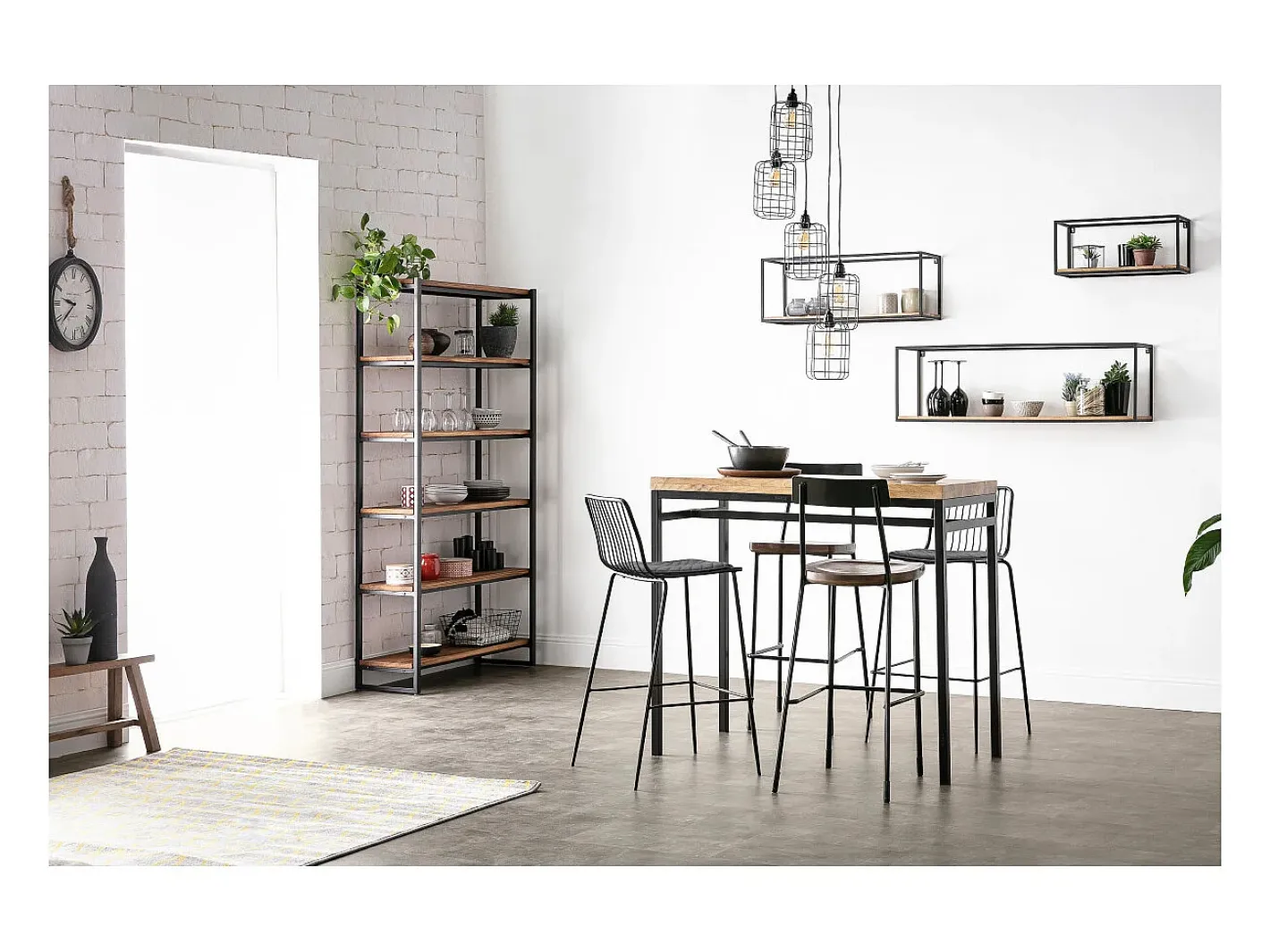 Miliboo Plafón-Lámpara de techo industrial de metal LOFT con 5 lámparas multinivel Gris