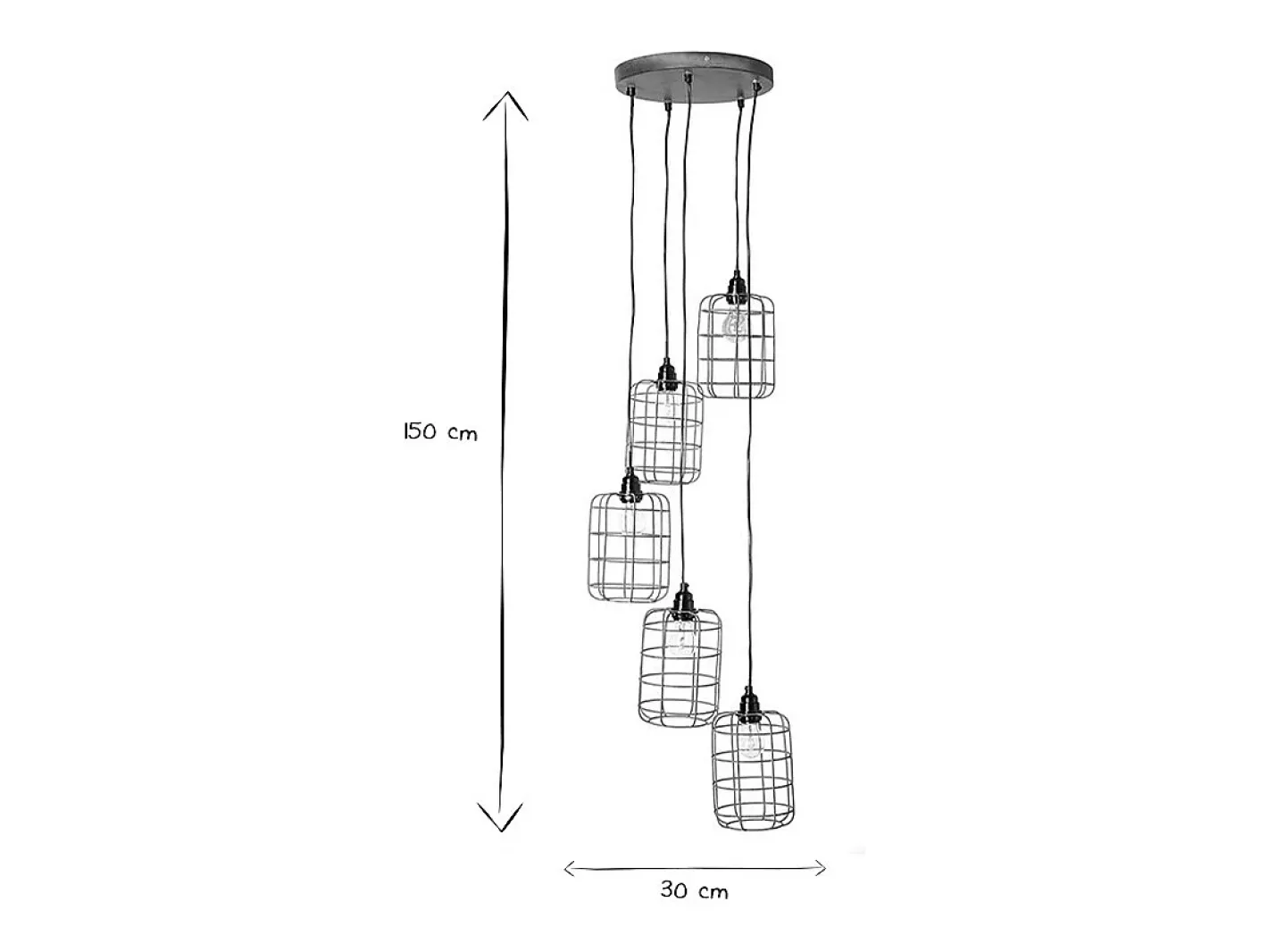 Miliboo Plafón-Lámpara de techo industrial de metal LOFT con 5 lámparas multinivel Gris