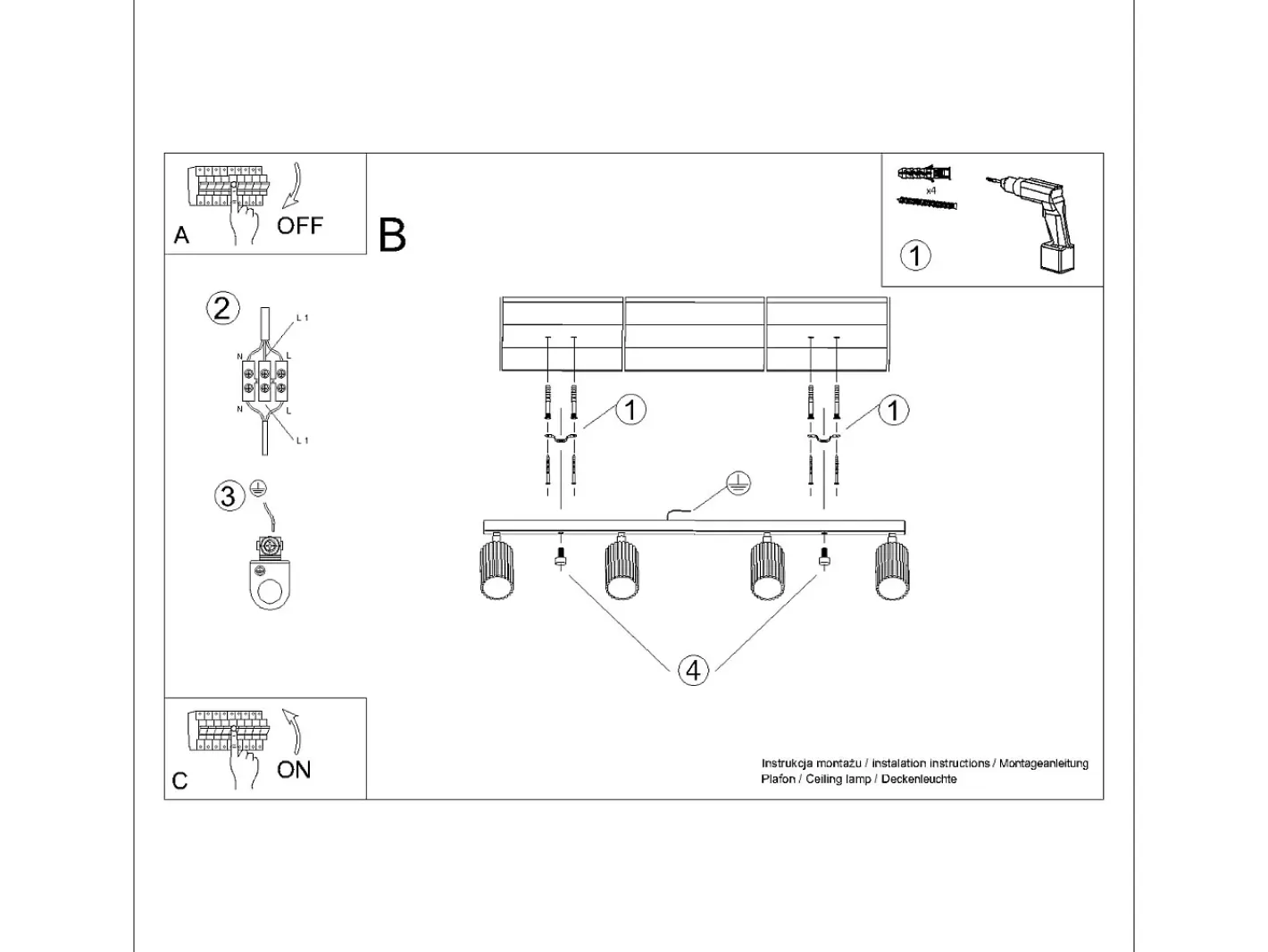 Sollux Lighting Plafón-Lámpara De Techo Karbon Minimalista De Aluminio - 4 Fuentes Luminosas - L.81 X A.16,5 Cm - Blanco