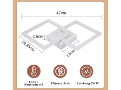 New NETTLIFE Lámpara de techo LED cuadrada , negra, 24 W, 4000 K, blanca neutra, moderna, para cocina Blanco